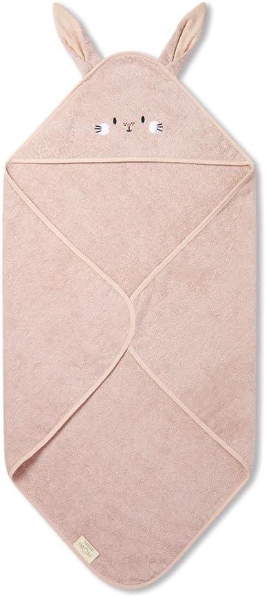 MORI Unisex Hooded Bunny Towel Blush Organic Cotton Absorbent Quick Drying Lightweight 75x75cm for Infants Durable Comfortable Blanket Ideal for Bathing Home or Travel