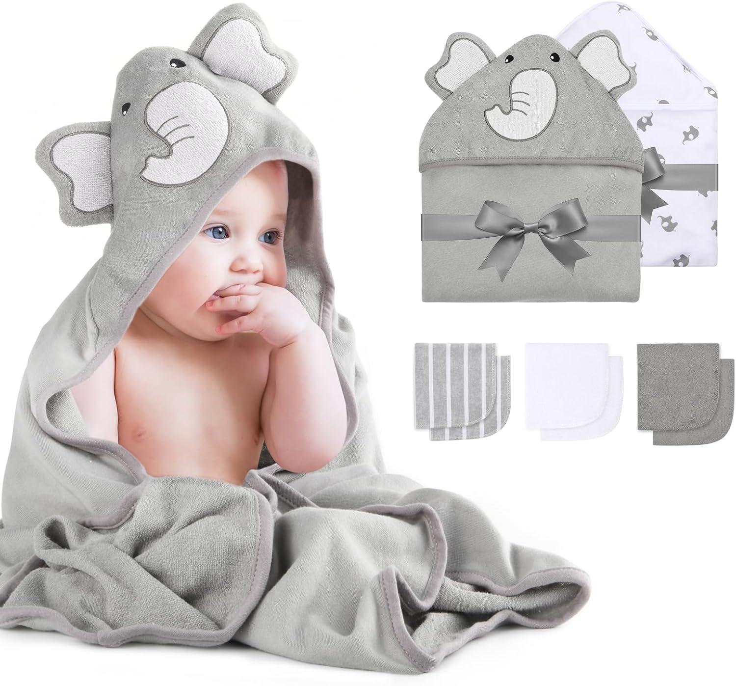 momcozy Hooded Baby Towel Set, 8-Piece Baby Bath Towel Set