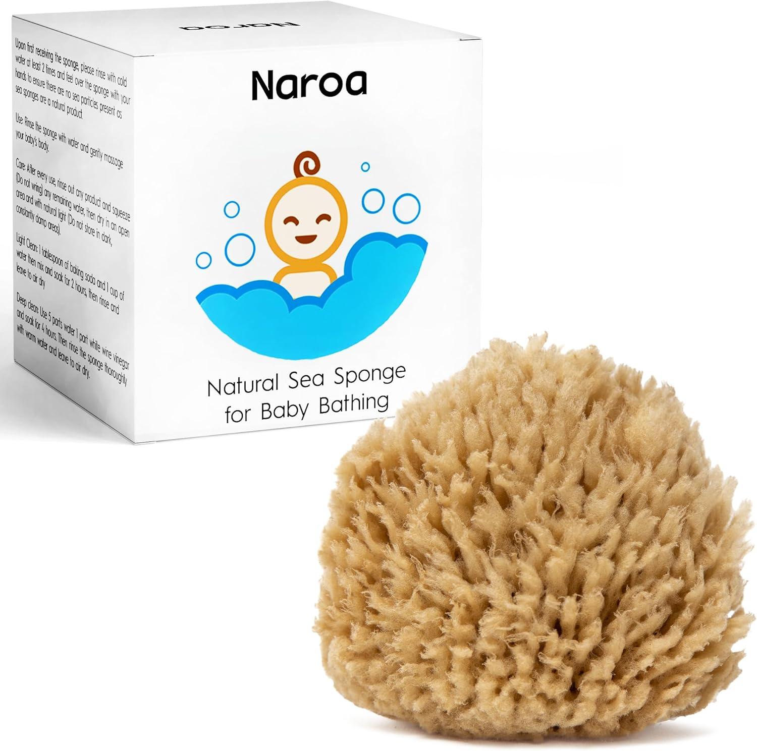 NAROA Natural Baby Bath Sponge in Gift Box | Soft Sea Unbleached Sea Washcloth for Babies | Newborn Shower Time Essentials | Pregnancy Registry Boy Girl