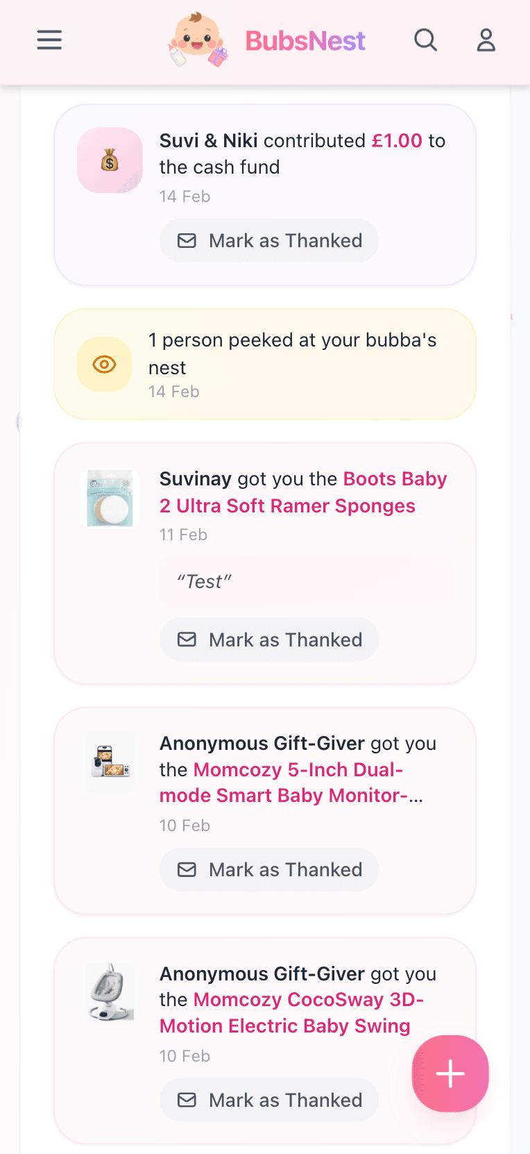 BubsNest thank you page โ celebrate your gifts